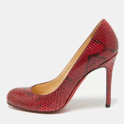 Pre-owned Christian Louboutin Red/black Python Leather Simple Pumps Size 37