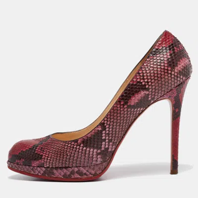 Pre-owned Christian Louboutin Red/black Python New Simple Pumps Size 38.5