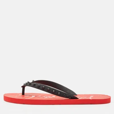 Pre-owned Christian Louboutin Red/black Rubber Loubi Spike Flip Flops Size 44