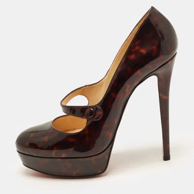 Pre-owned Christian Louboutin Relika Size 40 Tortoise Patent Leather Platform Pumps In Brown