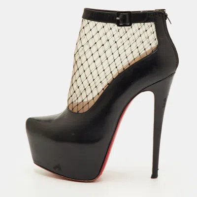 Pre-owned Christian Louboutin Resillissima Size 38.5 Black Leather And Mesh Platform Ankle Length Boots
