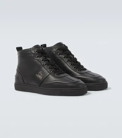 Christian Louboutin Retero Leather High-top Sneakers In Black