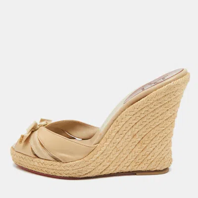 Pre-owned Christian Louboutin Ribbon Size 39 Beige Leather Wedge Sandals
