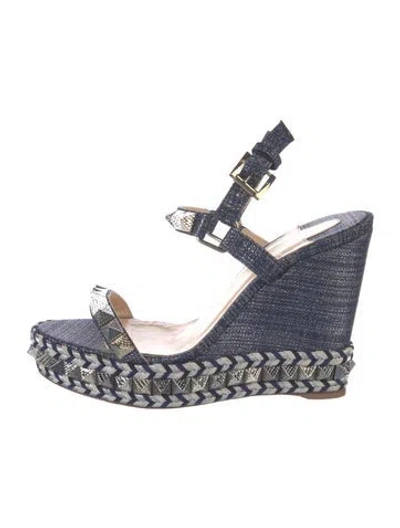 Pre-owned Christian Louboutin Rockstud Accents Denim Espadrilles