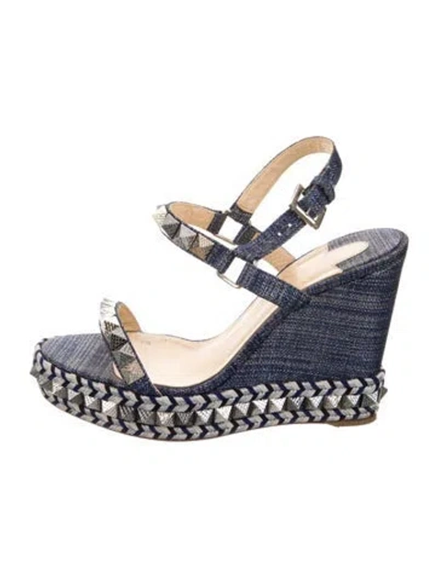 Pre-owned Christian Louboutin Rockstud Accents Denim Espadrilles In Blue