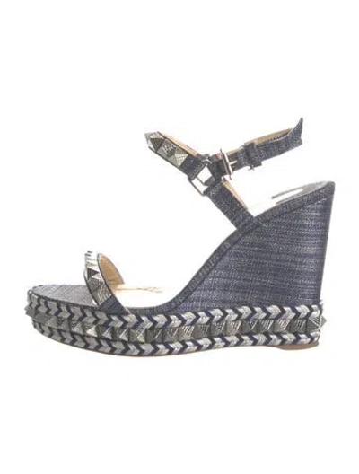 Pre-owned Christian Louboutin Rockstud Accents Denim Espadrilles In Multi