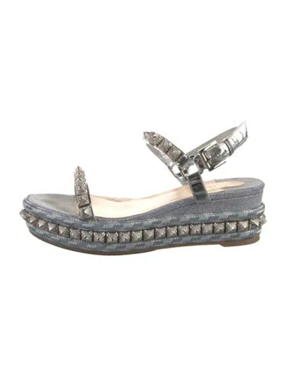 Pre-owned Christian Louboutin Rockstud Accents Glitter Espadrilles