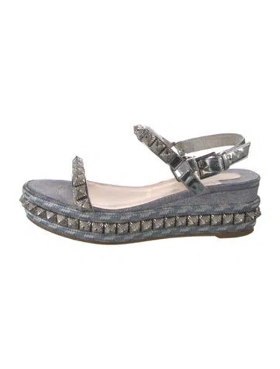 Pre-owned Christian Louboutin Rockstud Accents Glitter Espadrilles