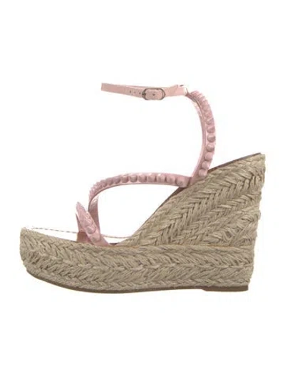 Pre-owned Christian Louboutin Rockstud Accents Jute Espadrilles In Black