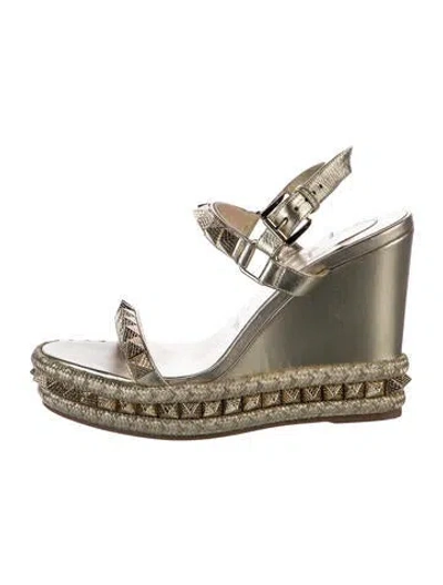 Pre-owned Christian Louboutin Rockstud Accents Leather Espadrilles