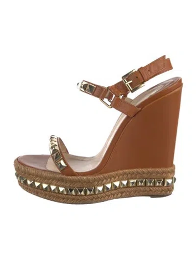 Pre-owned Christian Louboutin Rockstud Accents Leather Espadrilles In Brown