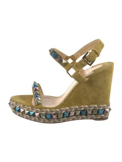 Pre-owned Christian Louboutin Rockstud Accents Leather Espadrilles In Gold