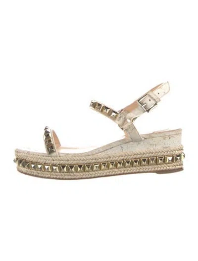 Pre-owned Christian Louboutin Rockstud Accents Leather Espadrilles In White