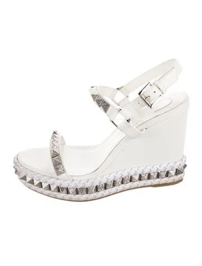 Pre-owned Christian Louboutin Rockstud Accents Leather Espadrilles In White
