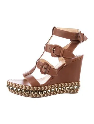 Pre-owned Christian Louboutin Rockstud Accents Leather Gladiator Sandals In Brown