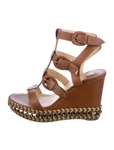 Pre-owned Christian Louboutin Rockstud Accents Leather Gladiator Sandals In Brown