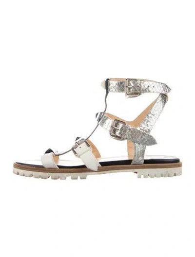 Pre-owned Christian Louboutin Rockstud Accents Leather Gladiator Sandals In White