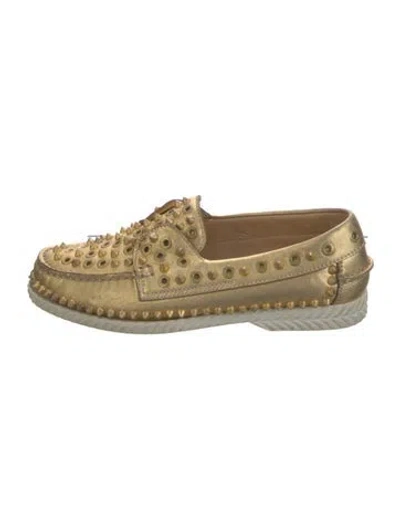 Pre-owned Christian Louboutin Rockstud Accents Leather Loafer Sneakers In Gold