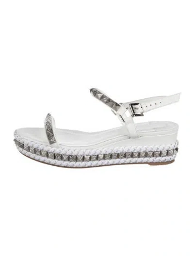 Pre-owned Christian Louboutin Rockstud Accents Leather Sandals In Metallic/white