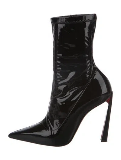 Pre-owned Christian Louboutin Rockstud Accents Patent Leather Boots In Black