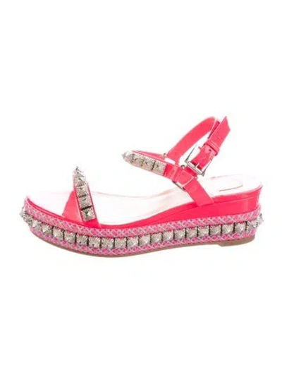 Pre-owned Christian Louboutin Rockstud Accents Patent Leather Espadrilles In Pink