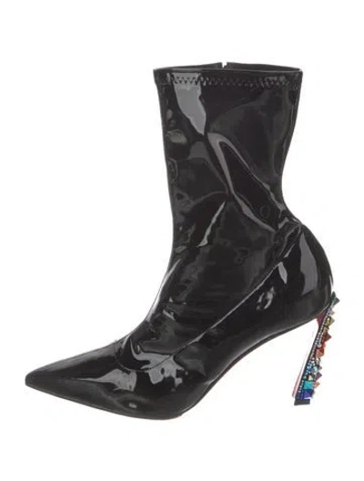 Pre-owned Christian Louboutin Rockstud Accents Patent Leather Sock Boots In Black