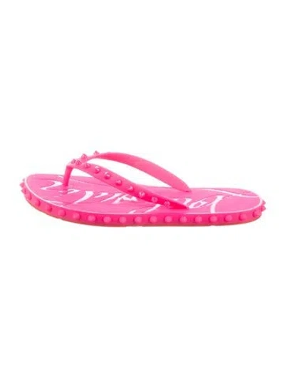 Pre-owned Christian Louboutin Rockstud Accents Rubber Flip Flops In Pink