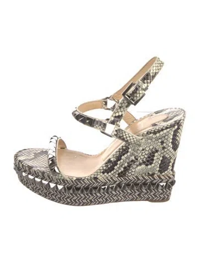 Pre-owned Christian Louboutin Rockstud Accents Snakeskin Espadrilles In Neutral