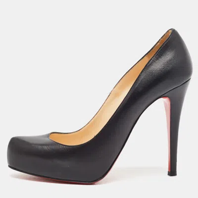 Pre-owned Christian Louboutin Rolando Size 37.5 Black Leather Platform Pumps