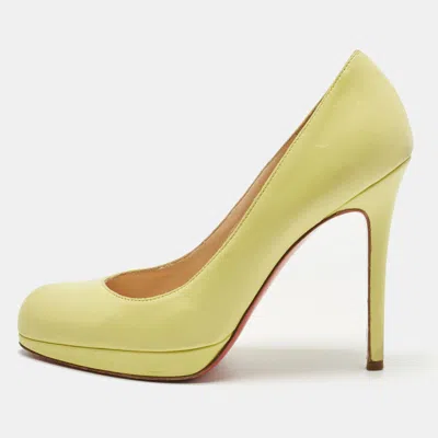 Pre-owned Christian Louboutin Rolando Size 38.5 Green Leather Platform Pumps