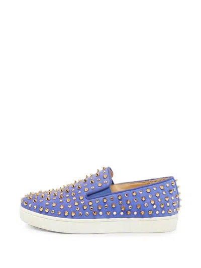Pre-owned Christian Louboutin Roller Boat Spike-embellished Sneakers In Blue