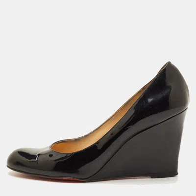 Pre-owned Christian Louboutin Ron Ron Size 38 Black Patent Leather Wedge Pumps