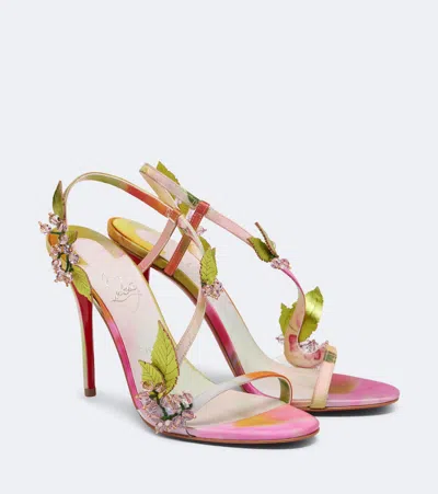 Christian Louboutin Rosa Fruit 100 Embellished Leather-trimmed Satin Sandals In Multi