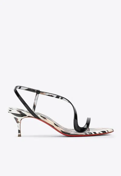 Christian Louboutin Rosalie 55 Animal Print Patent Leather Sandals In Black