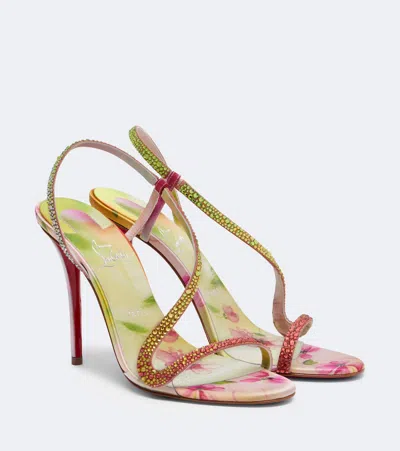 Christian Louboutin 100mm Rosa Z Embellished Floral Satin Sandals In Multi