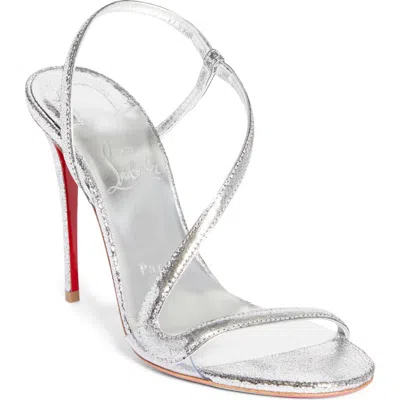 Christian Louboutin Heeled Sandals With Strappy Metallic Finish In Grey