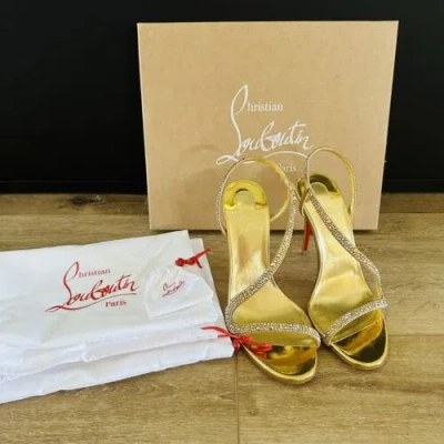 Pre-owned Christian Louboutin Rosalie Strass 100 Gold Sandals 37, 7 $1395