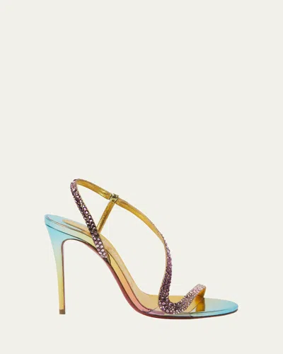 Christian Louboutin Rosalie Strass Red Sole Slingback Sandals In Mix Boreal/multi/lin
