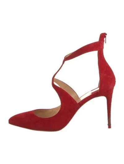 Pre-owned Christian Louboutin Rosas 85 Mm Suede Pumps In Red