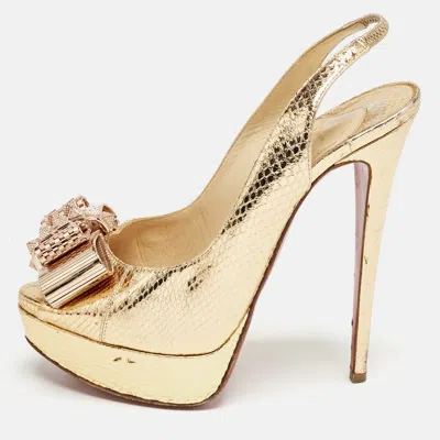 Pre-owned Christian Louboutin Rose Gold Snakeskin Embossed Leather Lady Clou Slingback Pumps Size 38