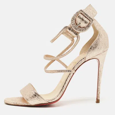 Pre-owned Christian Louboutin Rose Gold Texture Leather Choca Lux Sandals Size 38.5