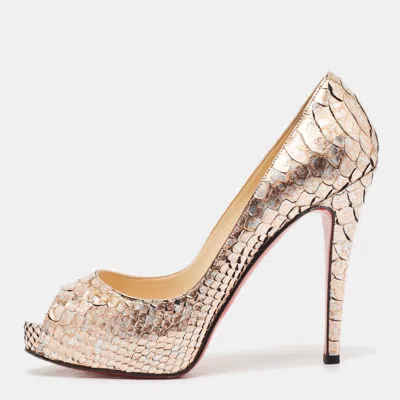 Pre-owned Christian Louboutin Rose Gold/silver Python Very Prive Pumps Size 37.5 In Pink