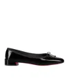 Christian Louboutin Almond Toe Bow Detail Patent Leather Ballerina Shoes In Black