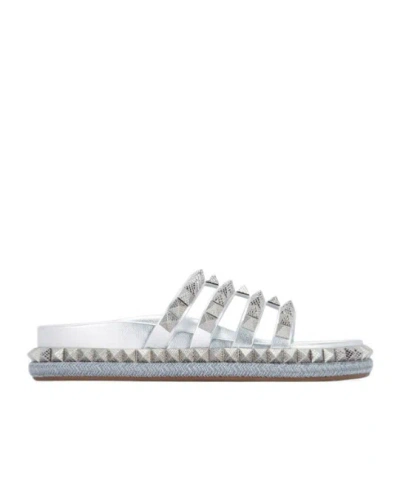 Christian Louboutin Round-toe Flat Sandals In Gray