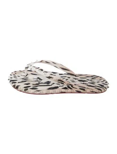 Pre-owned Christian Louboutin Rubber Animal Print Flip Flops In Neutrals