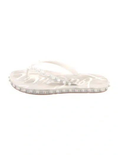 Pre-owned Christian Louboutin Rubber Graphic Print Flip Flops In Neutrals/white