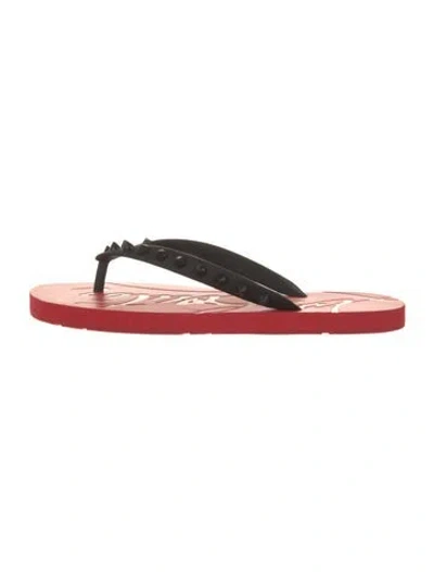 Pre-owned Christian Louboutin Rubber Studded Accents Flip Flops In Black