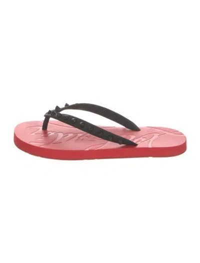 Pre-owned Christian Louboutin Rubber Studded Accents Flip Flops In Black