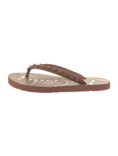 Pre-owned Christian Louboutin Rubber Studded Accents Flip Flops In Brown