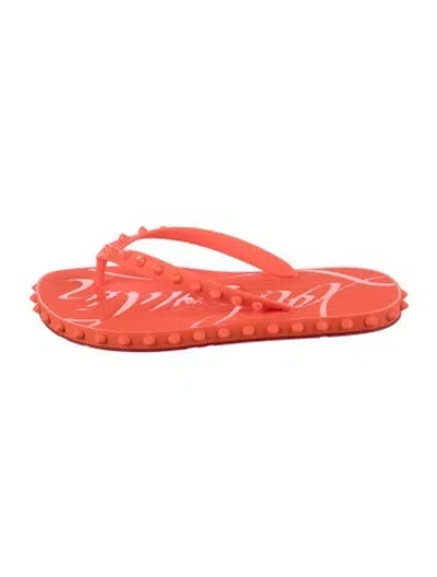 Pre-owned Christian Louboutin Rubber Studded Accents Flip Flops In Orange